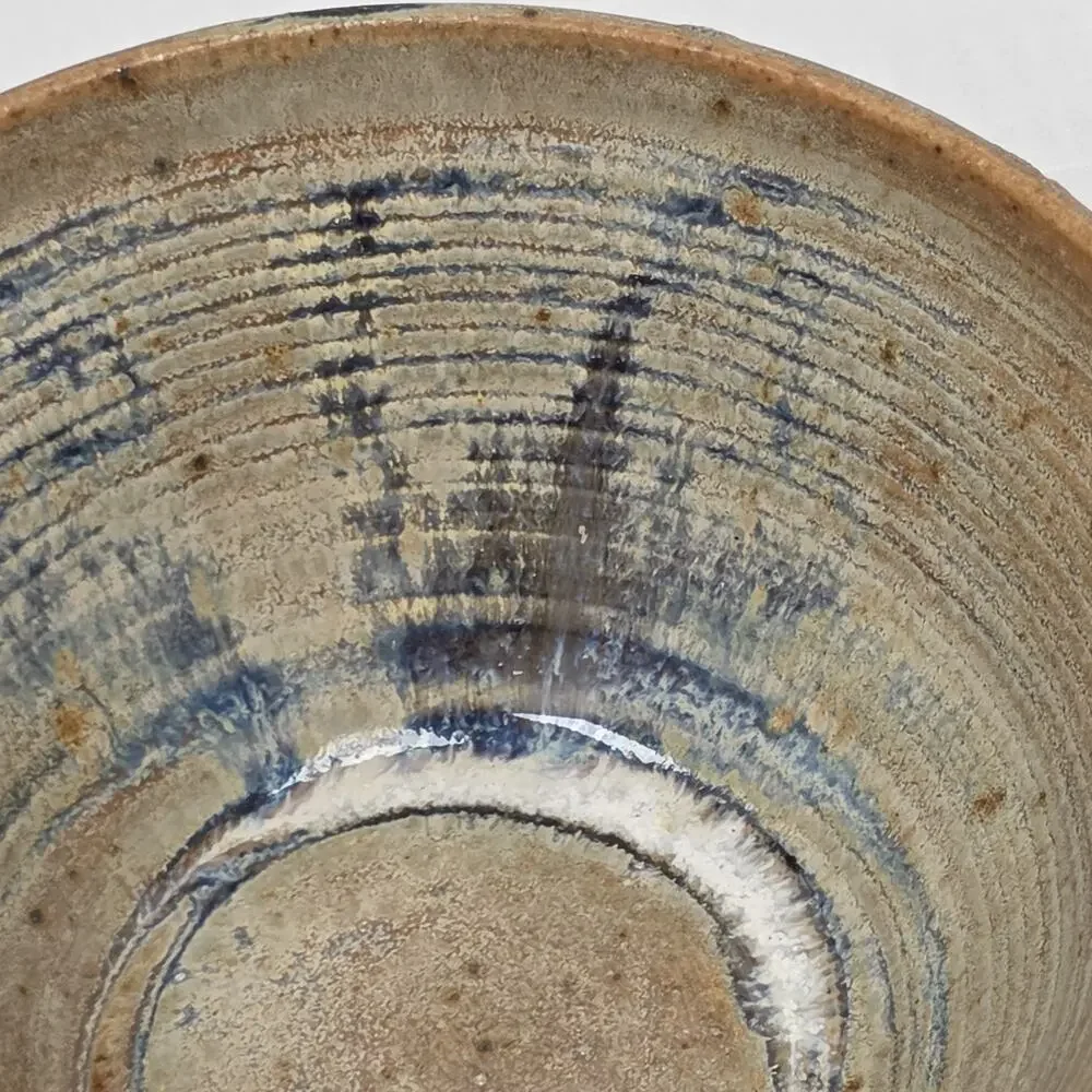Signed Studio Art Pottery Stoneware Bowl Blue Brown Speckled Glaze 5.5